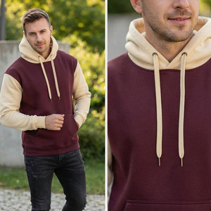 Sweat-shirt à capuche pour homme, couleur crème et bordeaux, coupe ample, style décontracté, tissu polaire épais 450 g/m² - Product Image 3