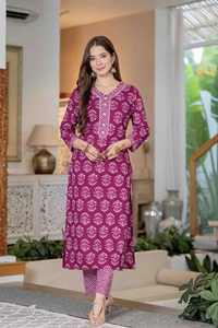 Ensemble Kurta, pantalon et dupatta Sarai Jaipur pour femme, en coton, coupe classique, sans plis, matériaux recyclés, pour mariage - Product Image 2