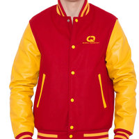 Blouson universitaire d'hiver tendance à col montant et manches en cuir, avec logo frontal, coupe-vent et respirant en laine – Nouvelle collection, directement de l'usine, faible MOQ
