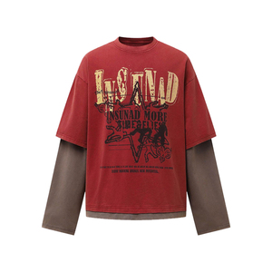เสื้อยืดแฟชั่นผู้ชายแขนสองชั้น ผ้าฝ้าย ล้างสีแบบแอซิด พิมพ์ลายกราฟิก DTG ทรงโอเวอร์ไซส์ หนานุ่ม สไตล์สตรีทแวร์ - Product Image 2