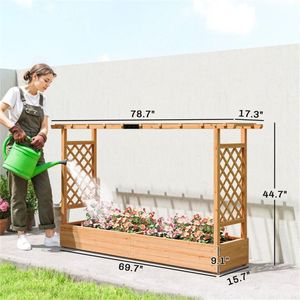 Jardinière en bois avec treillis de plantation et accessoire de jardinage - Product Image 6