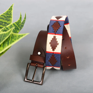 Cinturón de Polo Argentino Hecho a Mano, Duradero y de Lujo, con Diamantes de Pampa en Verde Bosque, Azul Marino, Blanco y Rojo - Product Image 2