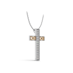 Collier pendentif croix religieuse en or 18 carats avec diamant de laboratoire et design infini, bijoux fins bicolores pour femme - Product Image 3