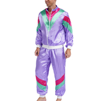 Conjunto Deportivo Estilo Y2K para Hombre, Bloques de Color Morado, Rosa y Verde, Manga Larga, Cuello Alto, Cierre de Cremallera, Ropa de Primavera