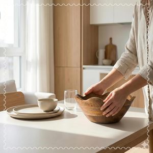 Bol festonné en bois de manguier fait main, bol décoratif pour fruits, bol de service en bois rustique pour la décoration de la cuisine et de la table à manger - Product Image 2