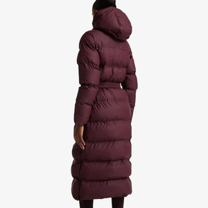 Ladies <b>Belt</b> Longline Winters <b>Coat</b> Two Pockets Design Hood Collar Drawstring Solid Pattern Quilted Waterproof Puffer Jacket - Product Image 6