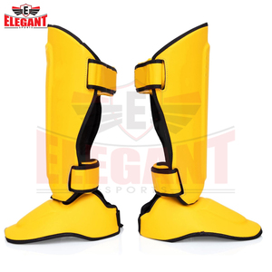 Protège-tibias et pieds légers jaunes et noirs durables pour l'entraînement de combat, en cuir avec fermeture auto-agrippante, équipement de boxe protecteur - Product Image 2