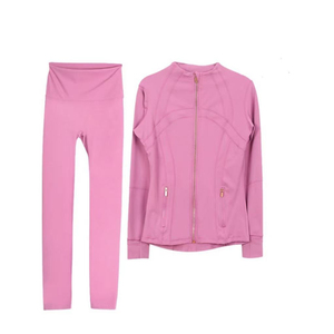 Ensemble 2 pièces de t-shirts de yoga pour femmes en Spandex/Nylon, séchage rapide, respirant, avec fermeture éclair, taille haute élastique, coupe ajustée - Product Image 6