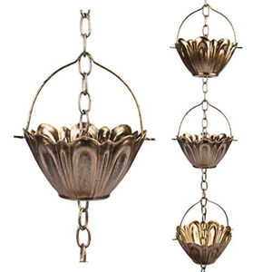 Handcrafted Pure Copper Rain Chain With Flower Carved Cups Decorative Gutter Downspout Replacement For <b>Garden</b> Decoration - Product Image 3