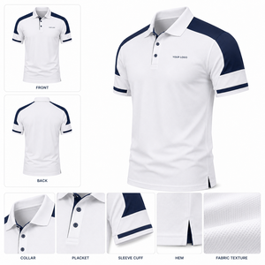 Men's White <b>Navy</b> Solid for <b>Shirt</b> Short Sleeve Knitted 100% Cotton Breathable Casual Front Logo Customizable OEM - Product Image 2