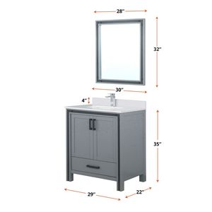 Mobile da Bagno Grigio Scuro 30 Pollici L X 22 Pollici Set rubinetteria D con piano in quarzo bianco, 28 pollici. Mobili da Bagno con Specchio - Product Image 4