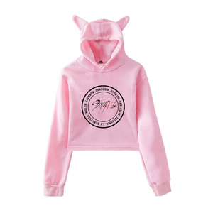 Sweat-shirt à capuche court personnalisé OEM ODM de haute qualité, avec logo imprimé oreilles de chat noir, unisexe, décontracté, en coton tricoté pour l'automne - Product Image 2