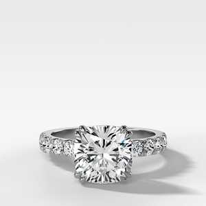 3 Carat 18K Gold IGI Certified Cushion Lab Grown Diamond Engagement <b>Ring</b> Double Prong Set Pave Band Solitaire Rhodium Plated - Product Image 5