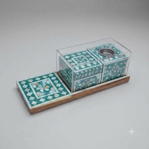 Mother of Pearl Inlay Bakhoor <b>Burner</b> Set Wooden Incense Holder Box Acrylic Cover Handmade Ramadan Aromatherapy Decor - Product Image 1