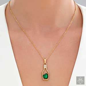 PRAO Heart-Shaped Emerald Crystal Necklace Anti-Tarnish - Product Image 2