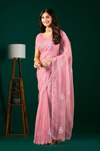 Vexotrend Indian Designer Women's <b>Satin</b> Chiffon <b>Saree</b> Beautiful Patola Design Traditional Style Wedding Diwali Party Wear Quick - Product Image 4