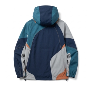Veste coupe-vent à capuche pour homme, color-block, style sportif, fermeture éclair, pour l'automne, en polyester, coupe classique - Product Image 2