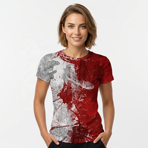 T-shirt à manches courtes col rond pour homme, motif peint à la main rouge et gris, impression par sublimation, vêtement décontracté, coupe classique, tricoté en polyester - Product Image 5