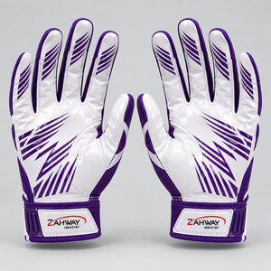Nouveaux gants de sport à doigts entiers, imprimé violet et blanc, antidérapants, respirants, avec sangle de poignet réglable, unisexes, pour le football américain - Product Image 2