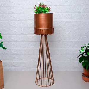 Pot de fleurs en métal (or rose) robuste et très durable avec support pour salon, balcon intérieur/extérieur - Product Image 1