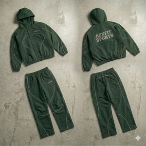 Chándal Deportivo Reflectante con Logotipo Personalizado Rexfit OEM, Chándal de Poliéster y Algodón para Hombre, Chándal de Dos Piezas con Cremallera y Estampado, Chándal Cortavientos para Hombre - Product Image 3