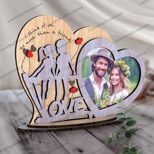 Heart Shape Wooden Photo <b>Frame</b> <b>With</b> Love Silhouette And Quote Tabletop Display Handmade Rustic Design - Product Image 4