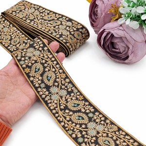 Dentelle brodée florale de luxe pour robes de mariée, dentelles et rubans brodés fins haute densité pour bordures de robes de mariage - Product Image 1