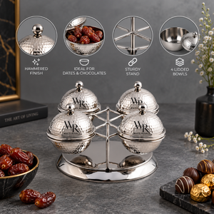 Hammered Stainless Steel Covered Serving <b>Bowls</b> with Decorative Stand for Dates Chocolates Dry Fruits Nuts <b>Snacks</b> Sweets Dining - Product Image 4
