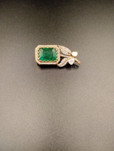 Emerald Cut Green Stone Silver <b>Gold</b> Plated Unisex Flower Design Brooch Moissanite Polki Leaves <b>Clothes</b> Fashion Jewelry Gift - Product Image 4