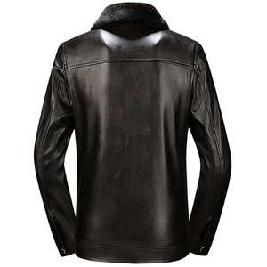 Reasonable Price Men Casual Mandarin Collar Zip Up Long Sleeve Solid Color Real <b>Leather</b> Waterproof <b>Winter</b> Motorcycle <b>Jacket</b> - Product Image 6