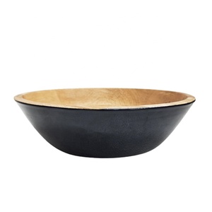 Vaisselle en bois de mangue bol rond autocollant émail et couleur naturelle bol de service de taille standard pour la cuisine et le dessus de table - Product Image 6