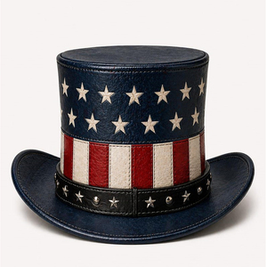 Sombrero de cuero patriótico hecho a mano de primera calidad, estilo rodeo occidental con estrellas y rayas. - Product Image 5