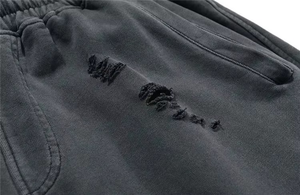 Mens 420GSM Vintage Acid Wash Distressed Sweat Shorts Heavyweight Corduroy Solid Streetwear Gym Shorts Custom Logo - Product Image 3