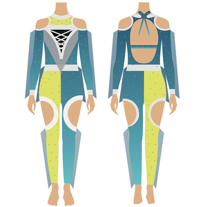 Traje de Danza Escénica para Mujer, Estampado de Camuflaje Azul con Flecos y Lentejuelas, Impresión por Sublimación, Ropa de Actuación - Product Image 4