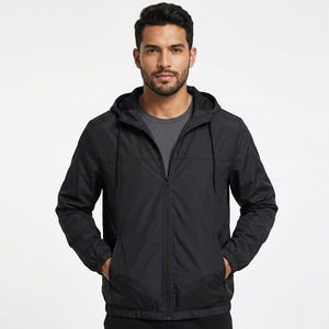 <b>Men's</b> Hooded Windproof Casual <b>Jacket</b> Autumn Outdoor Sports Zipper Closure Solid Color Polyester Lightweight Breathable Coat - Product Image 4
