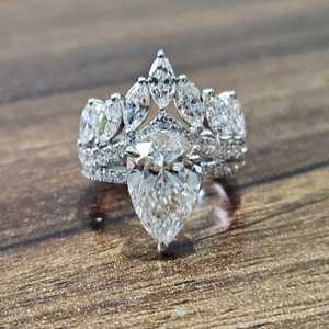 Anillo de Corona con Diamantes de Moissanita de Corte Elegante en Forma de Pera y Marquesa para Mujer, Plata 925 Original, Promesa de Joyería Única para Novia - Product Image 1