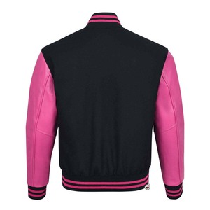 เสื้อแจ็คเก็ตวาร์ซิตี้สีดำชมพูสำหรับผู้ชาย แขนหนัง PU ติดกระดุมด้านหน้า สไตล์ลำลองสำหรับฤดูใบไม้ร่วง ทรงปกติ ปกเสื้อแบบพับลง - Product Image 2