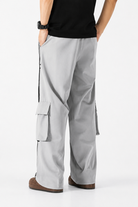 Pantalon cargo ample gris clair pour homme, style streetwear, coupe décontractée, pantalon utilitaire, pantalon de sport décontracté, taille élastique - Product Image 3