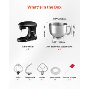 เครื่องผสมอาหารแบบตั้งโต๊ะ 6QT 6+ ระดับความเร็ว 660W หัวปรับเอียงได้ โถสแตนเลส พร้อมหัวตีแป้ง หัวตีลวด และหัวตีแบบแบน - Product Image 3