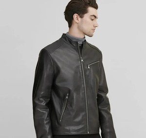 Men Genuine Leather <b>Jacket</b> With Zippers Casual <b>Biker</b> <b>Jacket</b> - Product Image 2