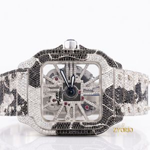 Luxury Vintage Mechanical Iced <b>Skeleton</b> <b>Automatic</b> <b>Watch</b> Black White Moissanite Diamond Tonneau Case Stainless Steel Bracelet - Product Image 3