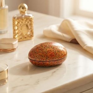 Handcrafted Marigold Orange Egg Shaped Paper Mache Jewellery <b>Trinket</b> <b>Box</b> Fine Floral Traditional Indian Artisan Gift - Product Image 4