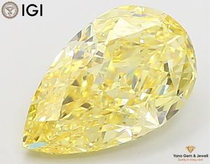 Diamant de 2,00 carats avec certificat IGI, cultivé en laboratoire CVD, taille poire, clarté VVS2, couleur jaune vif fantaisie, pour centre de bague - Product Image 1