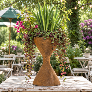 Pot de fleurs Japandi Wabi Sabi en sable ombré marbré brut, style zen minimaliste, surface composite organique et irrégulière, pour couple - Product Image 4