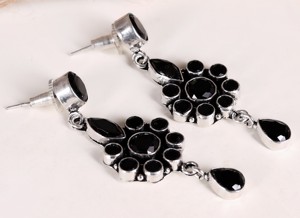 Black Onyx Oxidized Silver Bohemian Flower Drop Earrings Brass Ethnic Wedding Jewelry Wholesale - Product Image 5