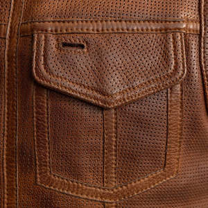 Chaleco de cuero perforado para motocicleta Lowside para hombre, color coñac - Product Image 3