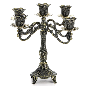 Antique dark bronze cast <b>iron</b> 3-arm traditional candelabra with a classic ribbed pedestal base. Available at wholesale price. - Product Image 6