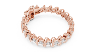 Bracelet en or rose plaqué diamant, taille brillant rond, bijoux de luxe pour femme, bracelet ouvert à maillons ronds en or rose plaqué - Product Image 2