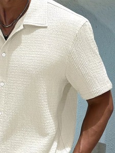 Camisa de Verano para Hombre con Cuello Cubano, Estilo Casual, Texturizada, Manga Larga, con Botones, Tejido de Sarga Teñido, Proveedor OEM - Product Image 3