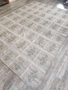 Handwoven Natural Jute Kilim Area <b>Rug</b> with Green Floral Grid Pattern Eco-Friendly Medium Pile Carpet for Living Room - Product Image 3